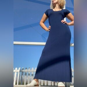 Navy Blue Shirt Maxi Dress
